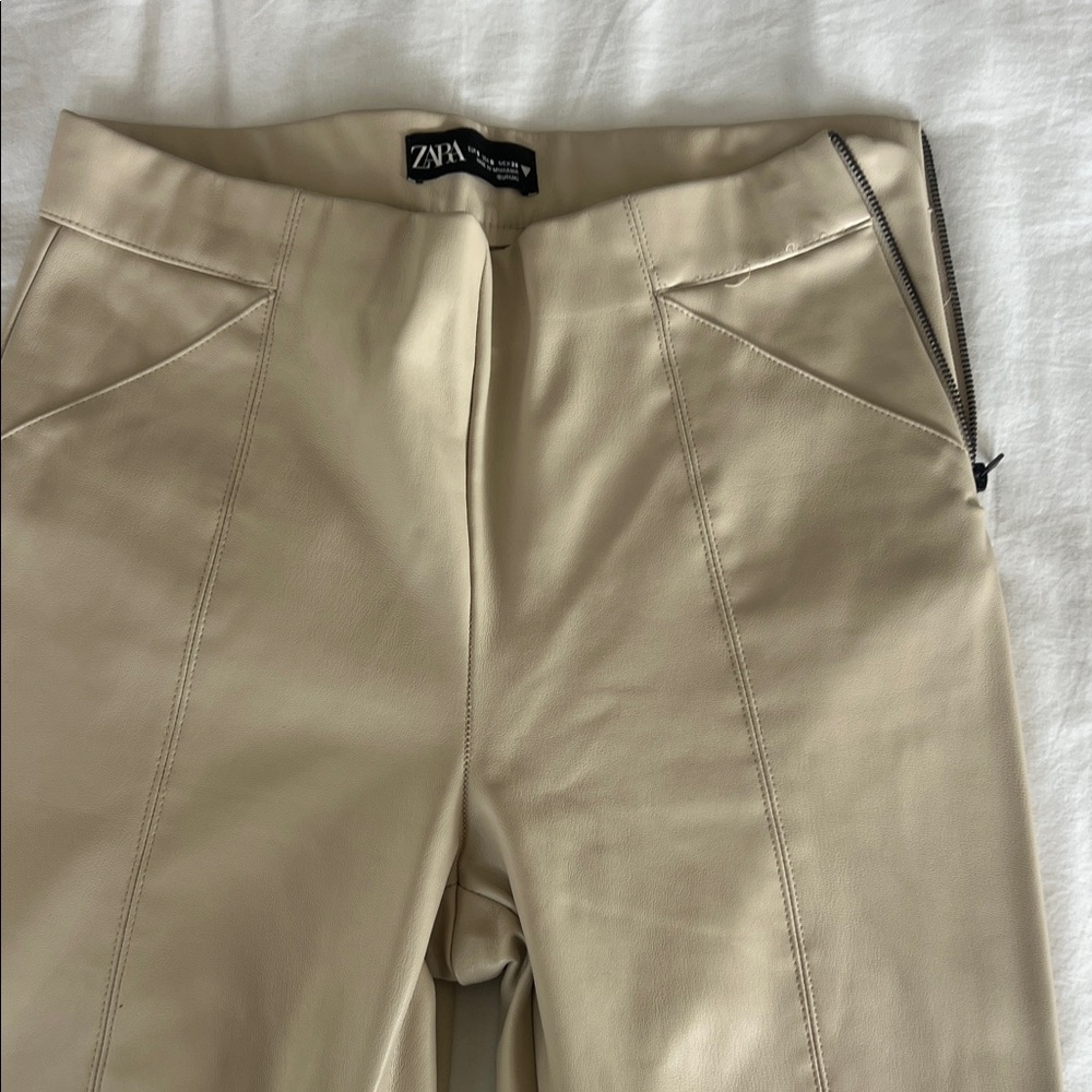 Zara Beige Leather Trousers